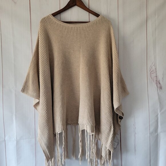 Listicle Poncho Chunky Knit Sweater Cardigan, Oversized, Women’s S/M, Tan, EUC - Picture 1 of 9